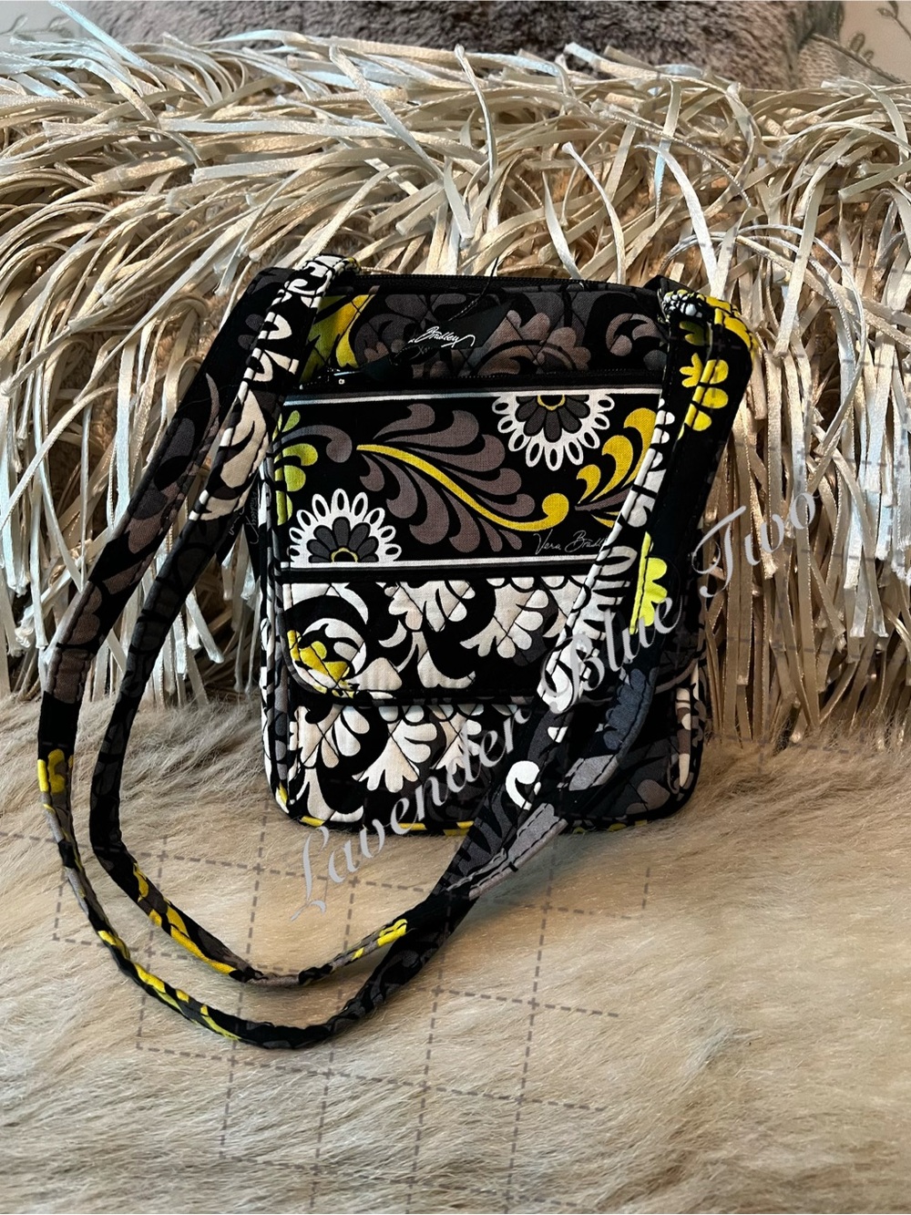 VERA BRADLEY Baroque 2008  Hipster Snap Black Yellow Travel Lightweight Y2K